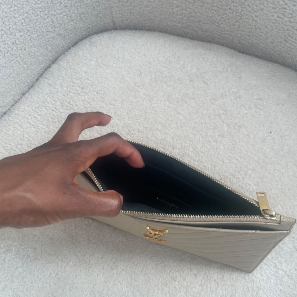SAINT LAURENT Monogramme quilted textured-leather pouch - Dark Beige - Picture 6 of 7